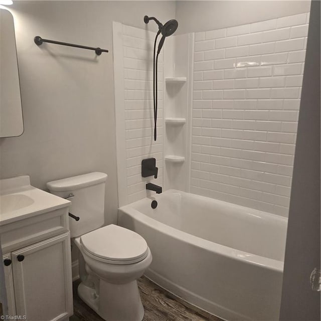 112 Kime St, Burlington, NC 27215 - bathroom with wood finished floors, vanity, toilet, and  shower combination