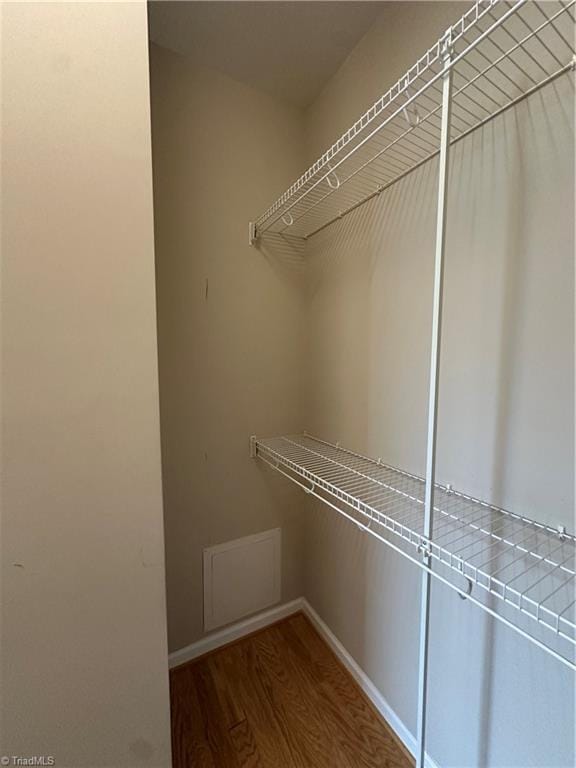 walk in closet featuring dark wood-type flooring