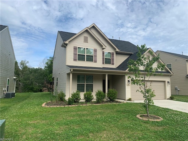 2015 Ram Rd, Greensboro, NC 27405 - traditional-style home featuring driveway, an attached garage, a front yard, and a porch