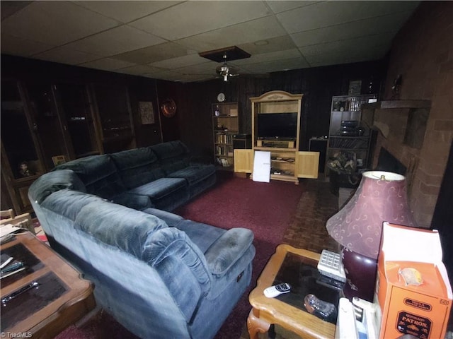 home theater featuring a paneled ceiling