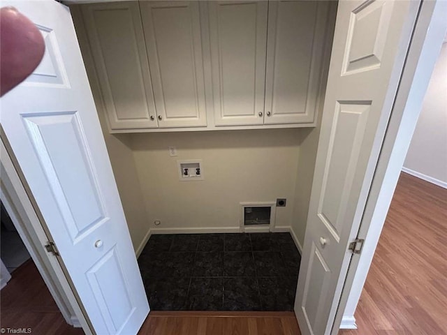 267 S Boyles St, Pilot Mountain, NC 27041 - clothes washing area with washer hookup, hookup for an electric dryer, baseboards, wood finished floors, and cabinet space
