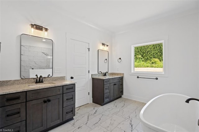 bathroom featuring vanity and separate shower and tub