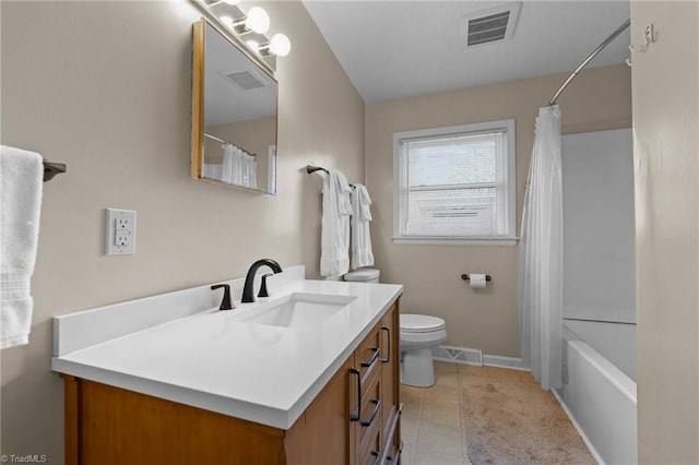 full bathroom with tile patterned flooring, vanity, visible vents, and toilet