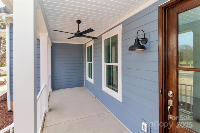 view of patio / terrace with covered porch and a ceiling fan