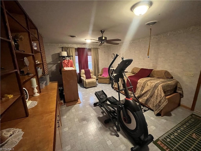 exercise area featuring ceiling fan