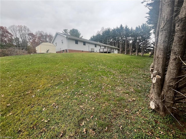 view of yard featuring a shed