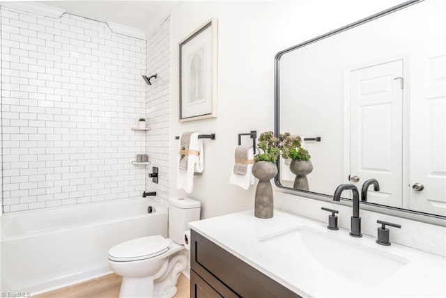 4114 Rose Lake Dr, Greensboro, NC 27407 - full bathroom featuring hardwood / wood-style floors, vanity, tiled shower / bath combo, and toilet