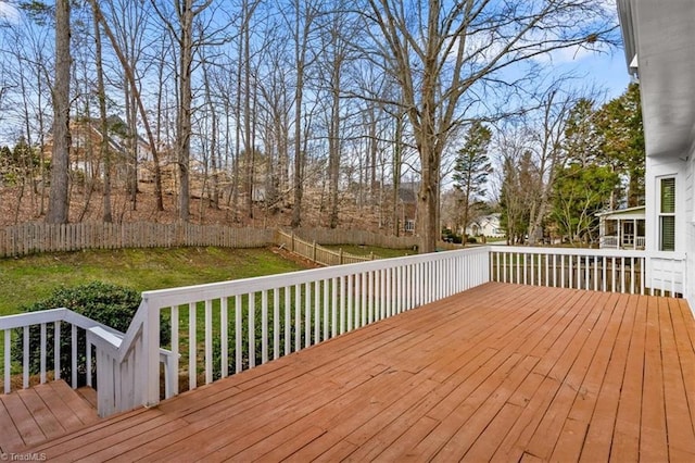 wooden deck with fence and a lawn