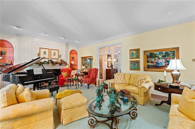 2792 Fieldwood Ct, Winston-Salem, NC 27106 - carpeted living room featuring ornamental molding