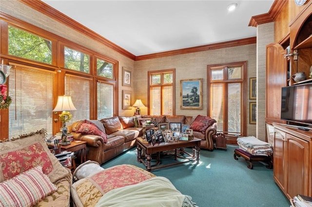 2792 Fieldwood Ct, Winston-Salem, NC 27106 - living area featuring carpet floors and crown molding