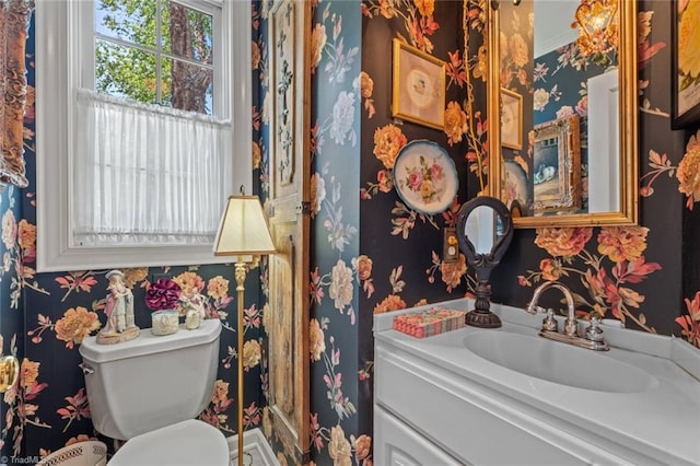 2792 Fieldwood Ct, Winston-Salem, NC 27106 - bathroom featuring vanity and wallpapered walls