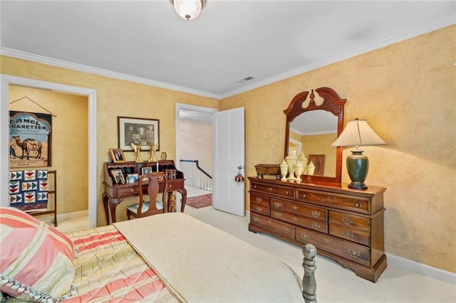 2792 Fieldwood Ct, Winston-Salem, NC 27106 - carpeted bedroom featuring crown molding and baseboards