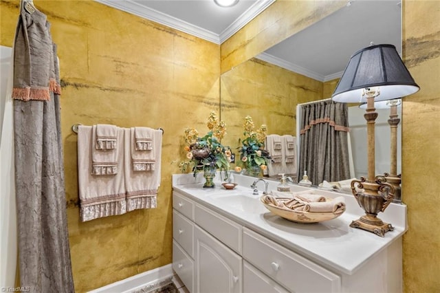 2792 Fieldwood Ct, Winston-Salem, NC 27106 - bathroom featuring crown molding and vanity
