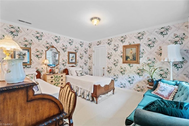 2792 Fieldwood Ct, Winston-Salem, NC 27106 - bedroom featuring wallpapered walls and ornamental molding