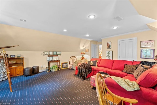 2792 Fieldwood Ct, Winston-Salem, NC 27106 - rec room featuring carpet, recessed lighting, and crown molding