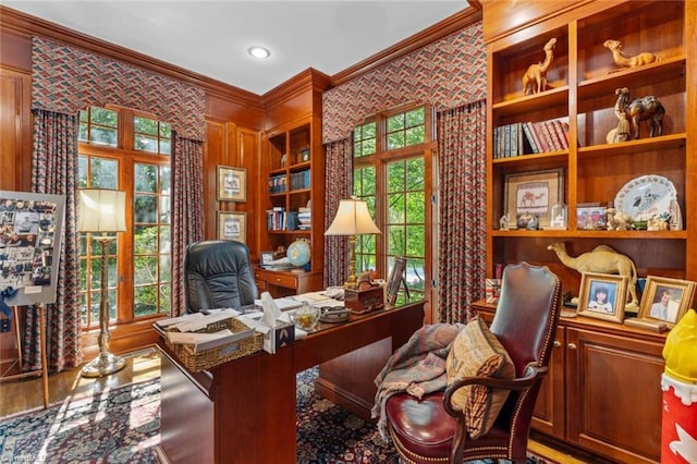 2792 Fieldwood Ct, Winston-Salem, NC 27106 - office space featuring ornamental molding, wood finished floors, and built in features