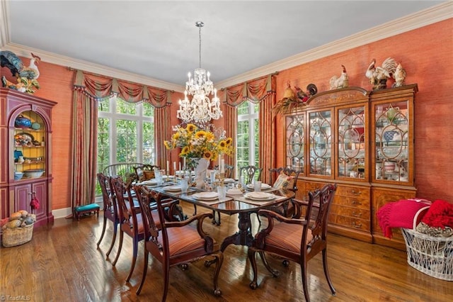 2792 Fieldwood Ct, Winston-Salem, NC 27106 - dining area with wood finished floors, ornamental molding, and a chandelier