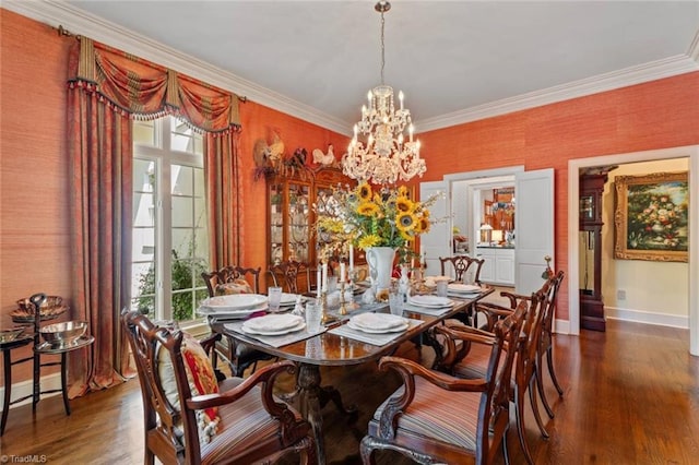 2792 Fieldwood Ct, Winston-Salem, NC 27106 - dining area featuring plenty of natural light, a chandelier, wood finished floors, and ornamental molding