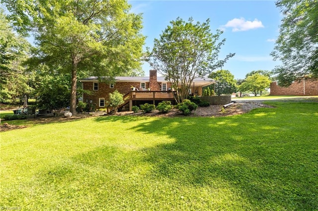 8194 Brotherstwo Rd, Colfax, NC 27235 - view of grassy yard featuring stairs and a wooden deck