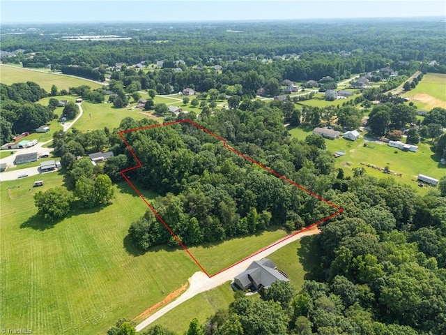 8194 Brotherstwo Rd, Colfax, NC 27235 - aerial view of property's location with property boundaries highlighted and a heavily wooded area