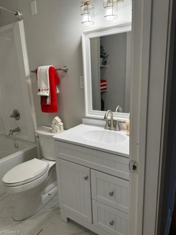 full bathroom featuring vanity, shower / bathing tub combination, and toilet