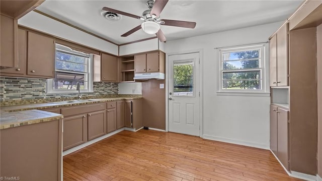 626 State Ave, High Point, NC 27262 - kitchen featuring open shelves, plenty of natural light, decorative backsplash, and under cabinet range hood