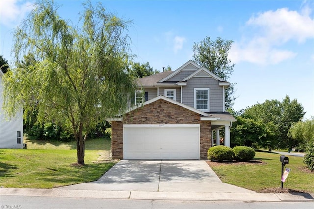3602 Turquoise Dr, Durham, NC 27703 - craftsman house with an attached garage, driveway, a front yard, and stone siding