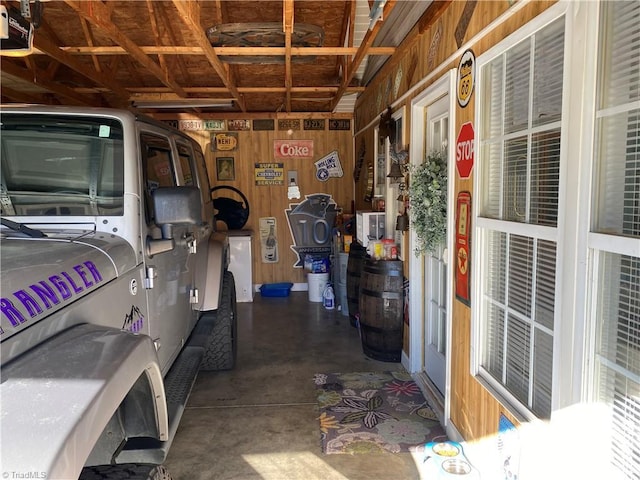 garage with a garage door opener