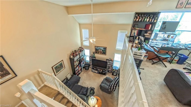 104 Tilleys Grove Dr, Kernersville, NC 27284 - living room featuring carpet flooring and a ceiling fan