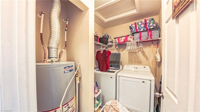 104 Tilleys Grove Dr, Kernersville, NC 27284 - washroom with water heater, washer and dryer, and attic access