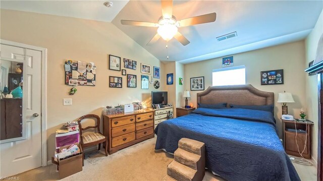 104 Tilleys Grove Dr, Kernersville, NC 27284 - bedroom featuring carpet floors, vaulted ceiling, and ceiling fan