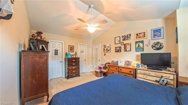 104 Tilleys Grove Dr, Kernersville, NC 27284 - bedroom featuring lofted ceiling, carpet, ceiling fan, and two closets