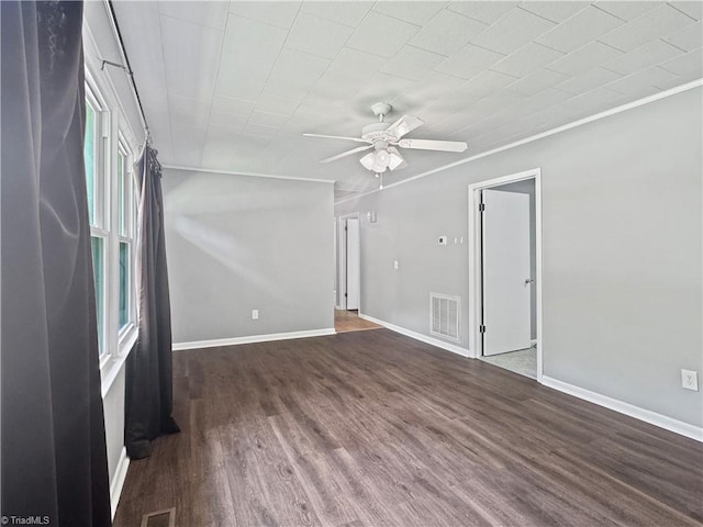 964 Mountain View Rd, North Wilkesboro, NC 28659 - empty room featuring a ceiling fan, wood finished floors, baseboards, and ornamental molding