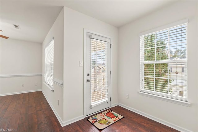 4887 Old Towne Village Cir, Pfafftown, NC 27040 - doorway with dark wood-style flooring, baseboards, visible vents, and a wealth of natural light