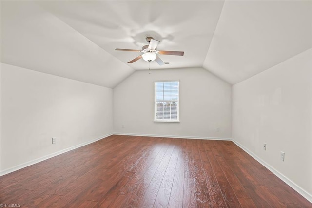 4887 Old Towne Village Cir, Pfafftown, NC 27040 - additional living space with ceiling fan, lofted ceiling, baseboards, and hardwood / wood-style flooring
