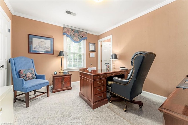 5001 Edinborough Rd, Greensboro, NC 27406 - office space with baseboards, visible vents, ornamental molding, and light carpet