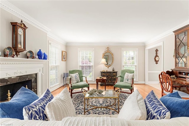 5001 Edinborough Rd, Greensboro, NC 27406 - living area featuring wood finished floors, ornamental molding, and a high end fireplace