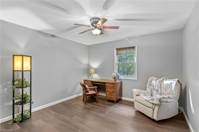 office with ceiling fan and dark hardwood / wood-style floors