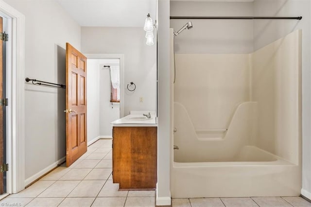 bathroom featuring shower / bathtub combination, tile patterned floors, and vanity