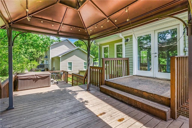 1556 Jubilee Trl, Kernersville, NC 27284 - deck featuring french doors, a hot tub, and a gazebo