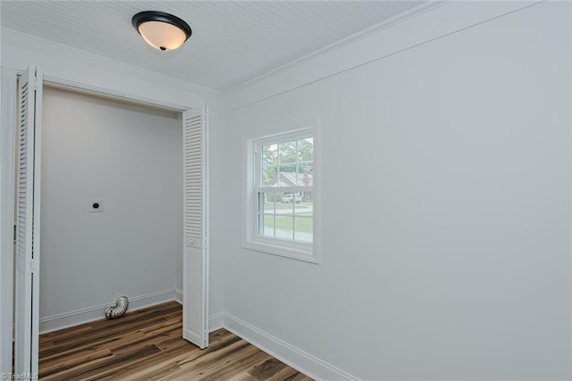 408 N Maple St, Graham, NC 27253 - washroom featuring hookup for an electric dryer, ornamental molding, wood finished floors, and baseboards