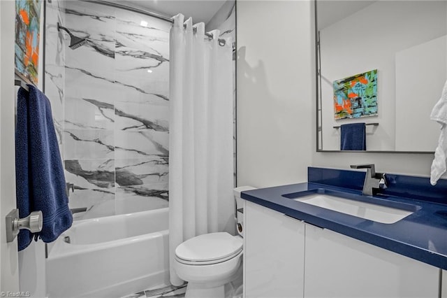 full bathroom featuring vanity, toilet, and shower / bath combo with shower curtain