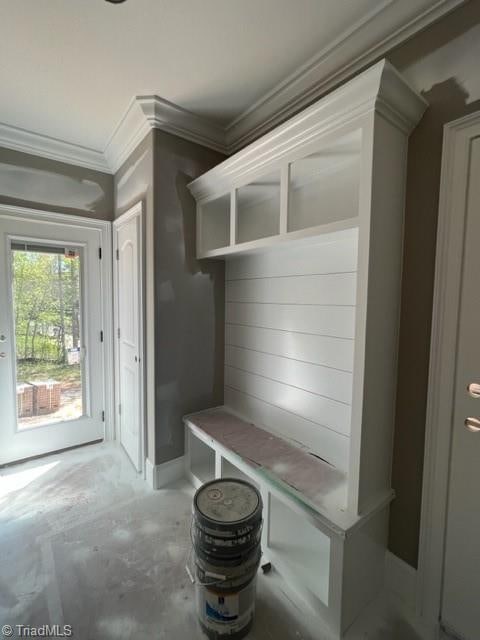 mudroom with ornamental molding