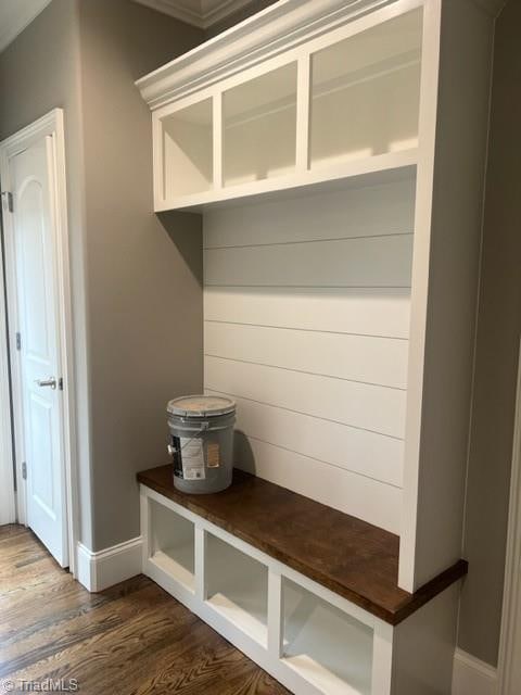 mudroom with dark hardwood / wood-style floors