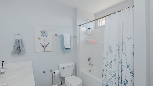 full bathroom featuring a sink, toilet, and shower / tub combo