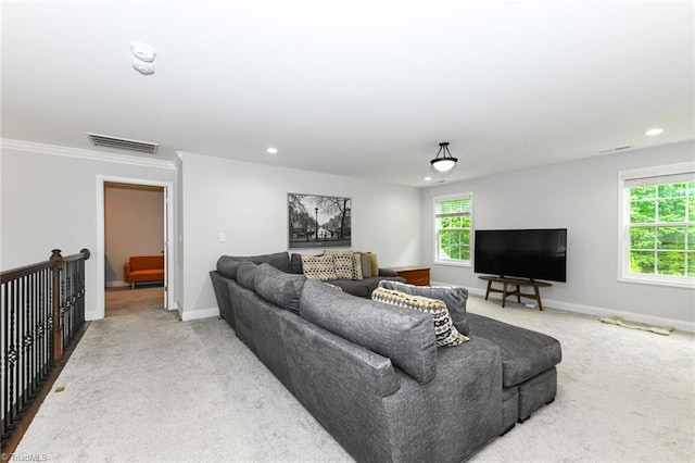 1117 Magenta Way, Kernersville, NC 27284 - carpeted living room with recessed lighting, baseboards, and ornamental molding