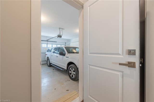 interior space with a garage door opener