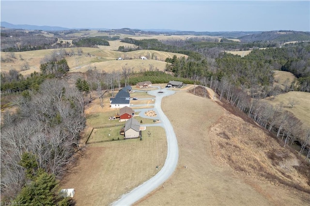 birds eye view of property featuring a rural view