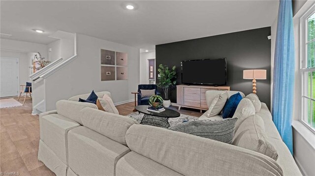 144 Rose Wind Way, Mayodan, NC 27027 - living room with recessed lighting, baseboards, and wood finished floors