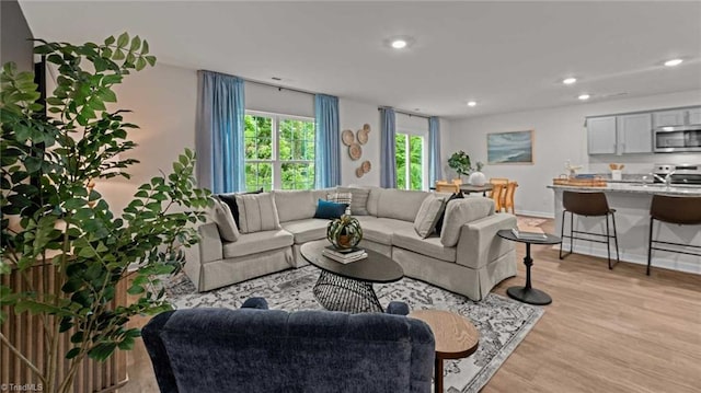144 Rose Wind Way, Mayodan, NC 27027 - living area with recessed lighting, light wood-type flooring, and baseboards